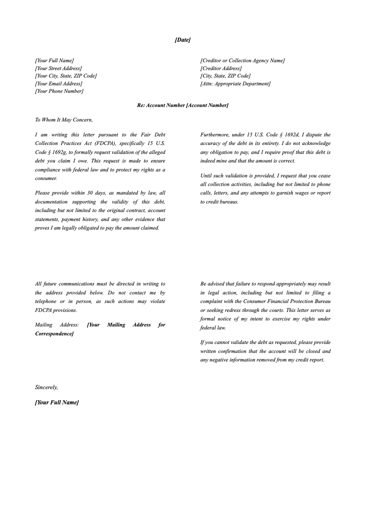 Formal debt verification request letter template with legal references_variant_2